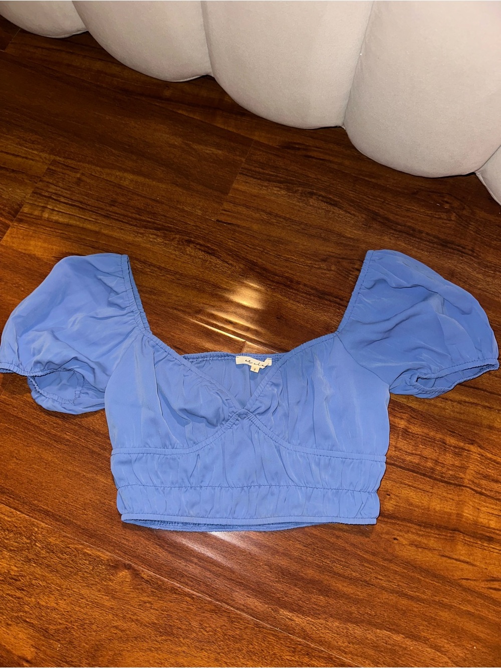 Blue Puff Sleeve Crop Top